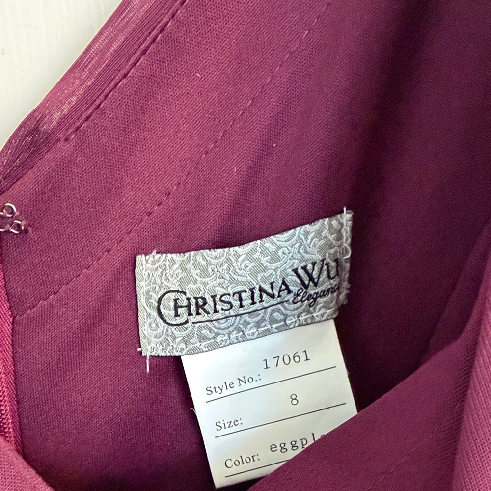 Christina Wu Eggplant 3/4 Sleeve V-Neck Evening Gown Style 17061 Size 8 - Picture 2 of 9